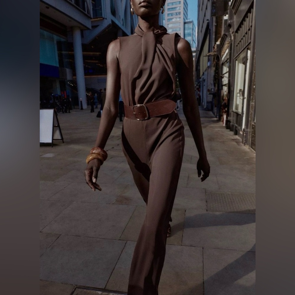 NWT- Zara Brown Halter Jumpsuit with Belt